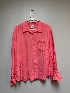 GAP Coral Pink Button-Up Gauze Blouse